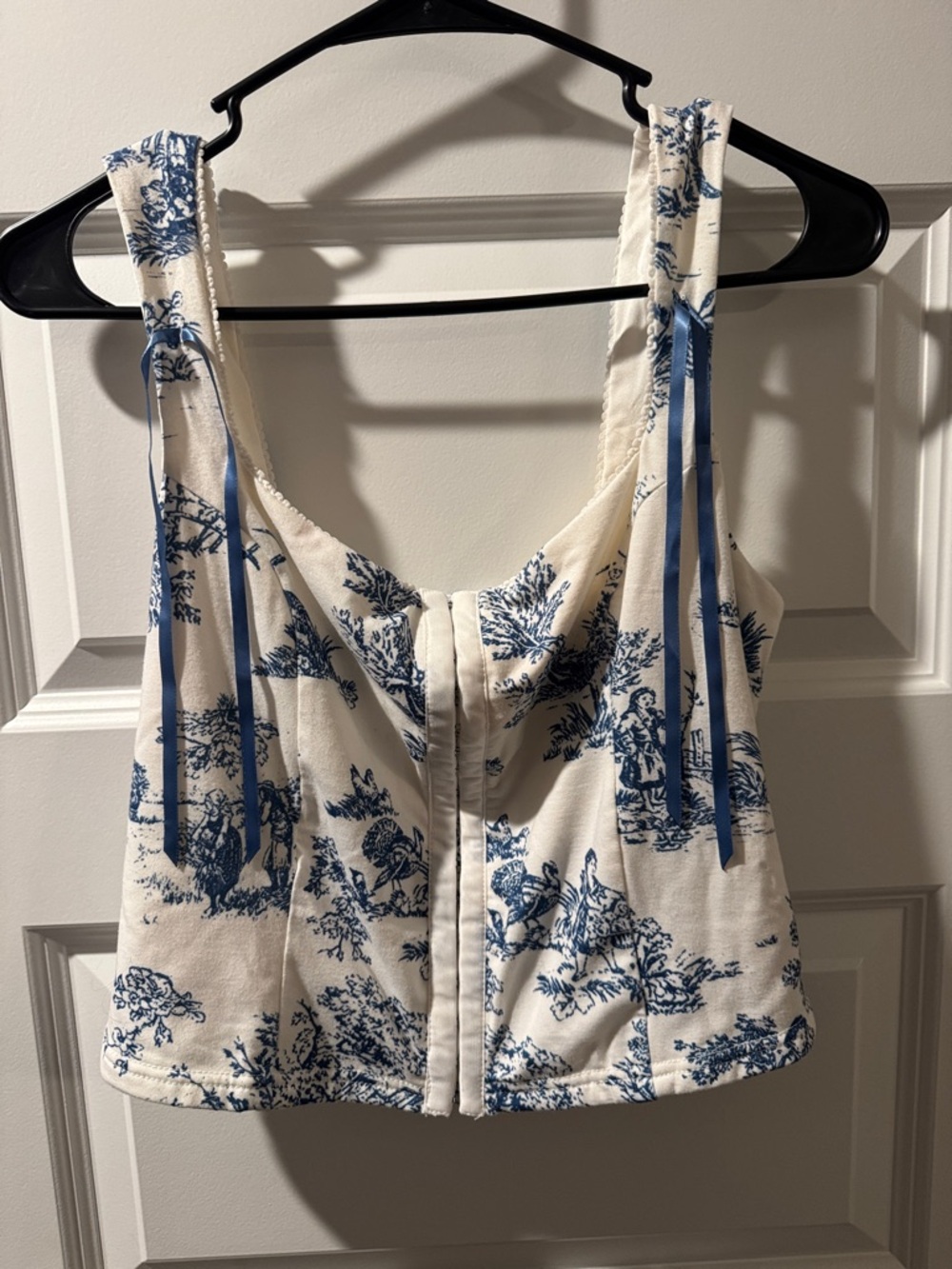 Cider Blue & Cream Toile Ribbon-Trim Corset Tank